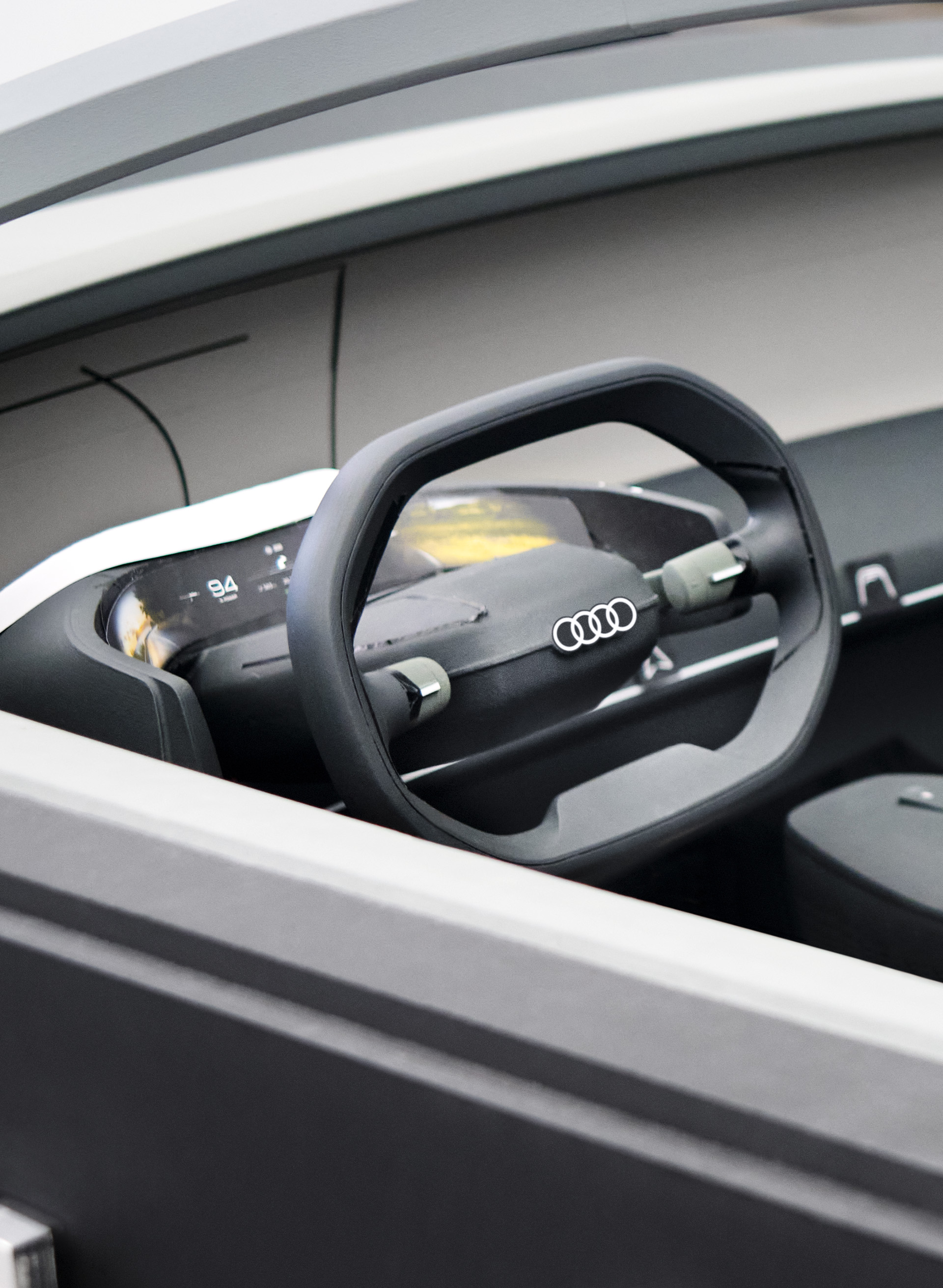 Lenkrad des Audi grandsphere concept im Konzeptzustand.
